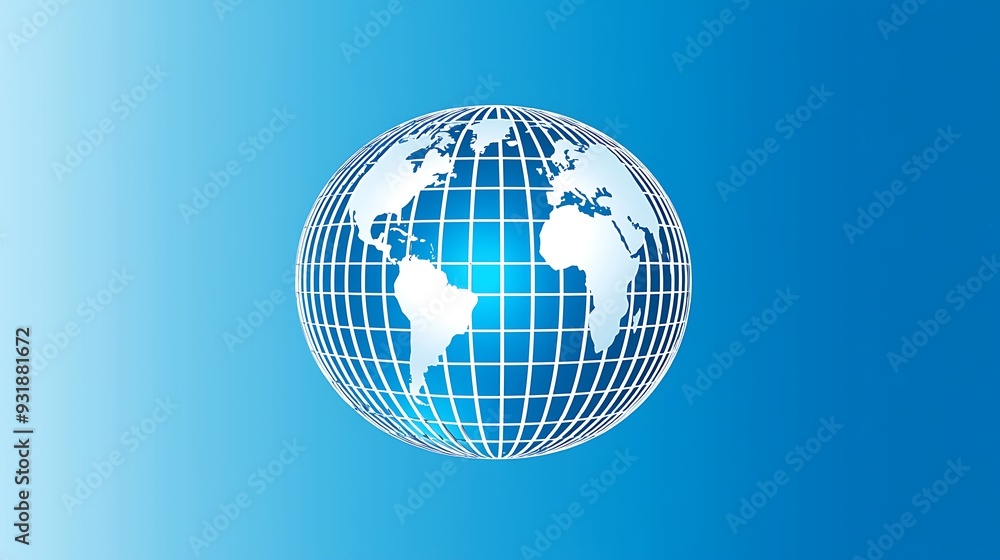 Poster global network globe on blue background: a globe representing global network connections set against