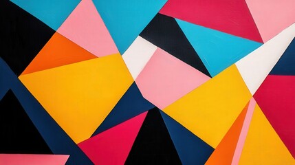 Dynamic Fusion of Angled Shapes and Vivid Colors, an energetic abstract composition that captivates with its striking contrasts and visual intensity.