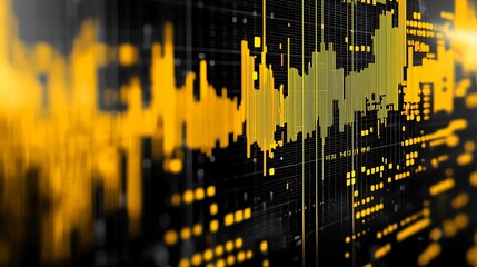 Abstract Yellow Digital Data Pattern On Black Background: A digital pattern featuring yellow data elements on a black background, emphasizing technology and data themes.