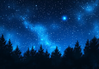 Naklejka premium Starry Night Sky Over Forest Canopy