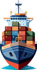 Large container ship sailing on stormy ocean delivering cargo