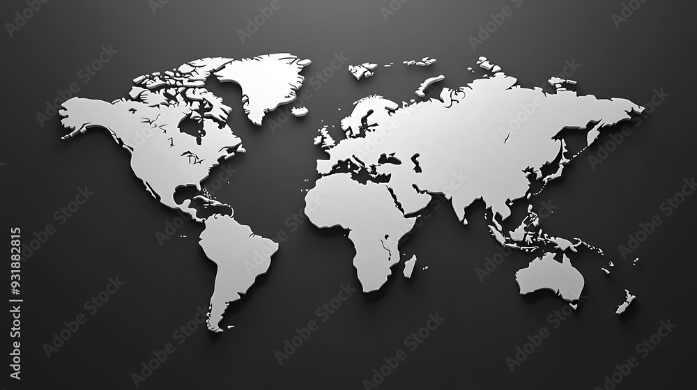 Poster 3d world map on black background: another version of a 3d world map on a black background, focusing 