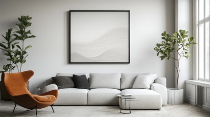 Modern Living Room Interior with White Sofa and Abstract Artwork
