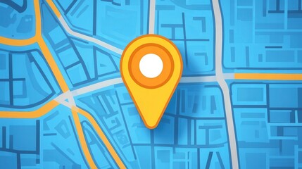 Map Pin Icon, a flat design illustration of a pinned location on a street map, featuring vibrant colors and a clear, easily identifiable pin symbol representing a specific place.