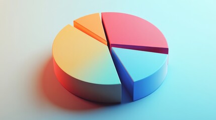 Obraz premium Detailed shot of a 3D pie chart with a shadowed effect, showing detailed breakdowns of data in a visually appealing and informative format.