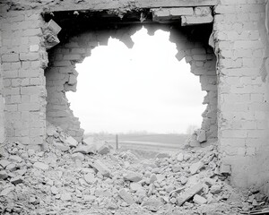 Broken Brick Wall A LowAngle Perspective of Crumbling Bricks and a Window of Hope 176 characters