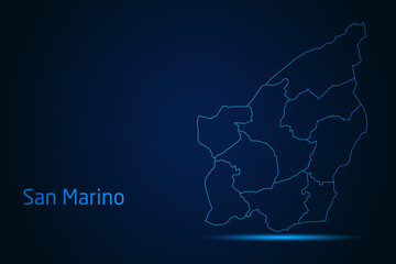 Abstract High Detailed Glow Blue Map on Dark Background of Map of San Marino symbol for your web site design map logo, app, Travel. Vector illustration eps 10.	
