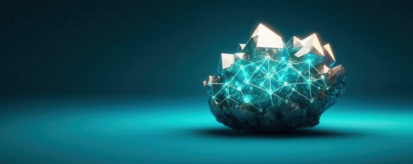 Glowing mineral crystal with detailed atomic lattice, representing chemical bonding, 3D illustration