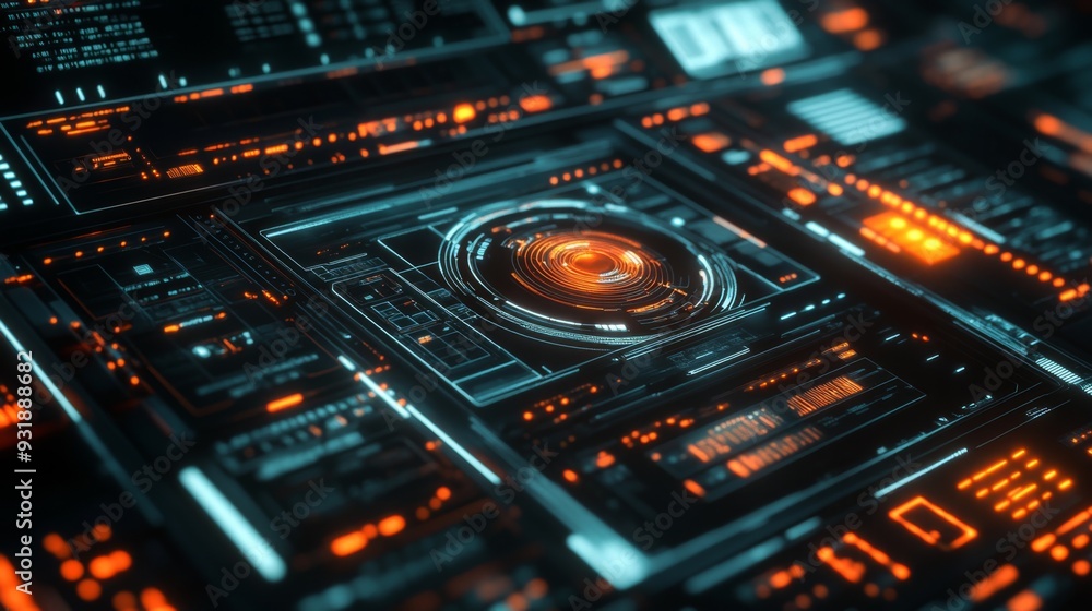 Fototapete detailed shot of a futuristic graphic with tech-inspired elements and a cool color palette, perfect 