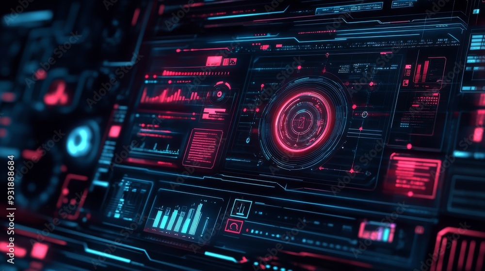 Fototapete detailed shot of a futuristic graphic with tech-inspired elements and a cool color palette, perfect 