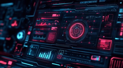 Obraz premium Detailed shot of a futuristic graphic with tech-inspired elements and a cool color palette, perfect for digital interfaces and technology-related content