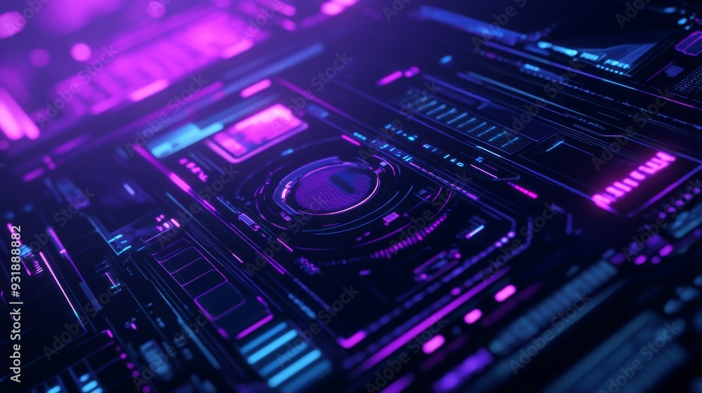Fototapete detailed shot of a futuristic graphic with tech-inspired elements and a cool color palette, perfect 