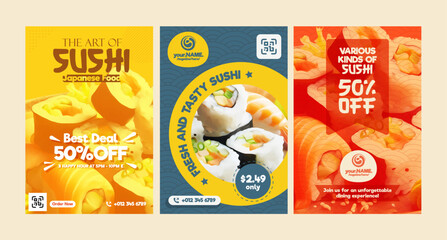 Sushi Japanese Food Banner Template, Sushi restaurant flyer design template