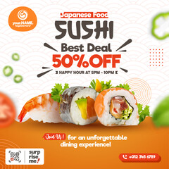 Sushi restaurant flyer design template for promotional