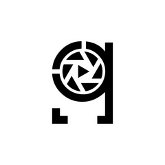 Vector or combination logo between camera and font or letter or initial or alphabet in black for business purposes and others