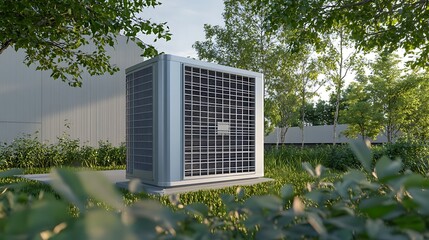 Air Conditioner Unit in a Lush Green Setting