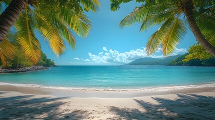 A Christmas celebration in a tropical paradise, with beachgoers enjoying the holiday spirit under the sun and palm trees.