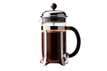 French press coffee maker with a classic design and rich, flavorful coffee, isolated on a white background
