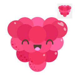 Raspberries with kawaii eyes. Flat vector illustration of a cute raspberry on a white background.