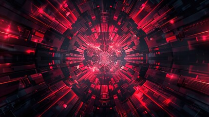 Abstract red and black geometric background with glowing lines.