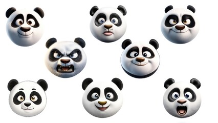 Fototapeta premium Set of cartoon panda faces with various emotions. Cute and expressive character illustrations