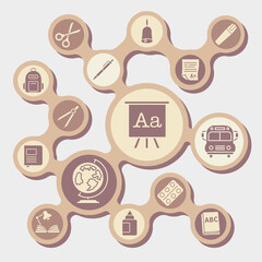 Festival of knowledge. Monochrome school icons. School supplies icons collection. School education.