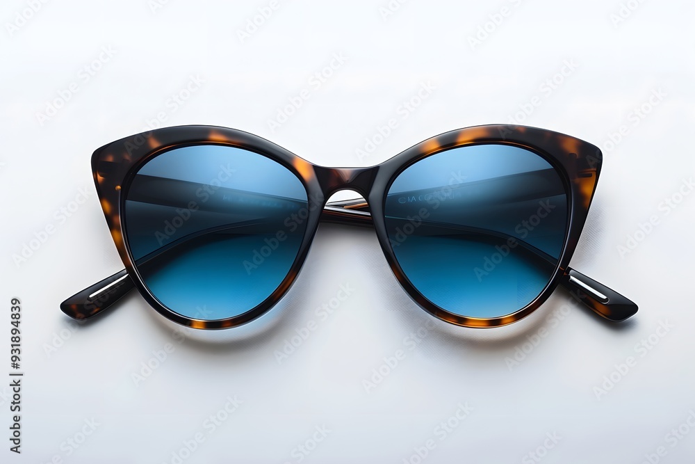 Wall mural Stylish Cat-Eye Sunglasses with Blue Lenses on a Minimalist Background