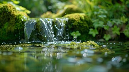 Fototapeta premium Hydrophytes of the Pampanini fountain in the Cagliari Botanical Garden Sardinia Italy : Generative AI