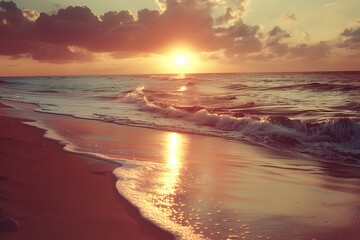 Fototapeta premium Serene Sunset Over Tranquil Ocean Waves