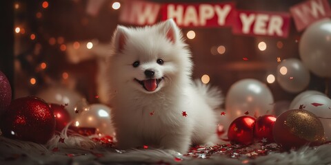Obraz premium Samoyed dog on christmas day