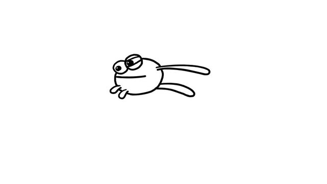 Isolated frog cartoon leaping in place outline whiteboard. Good for any project for children about nature.