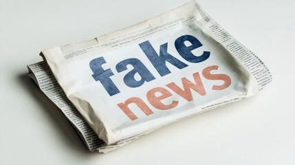 Obraz premium Newspaper print with bold 'fake news' headline on white background representing issues relating to media credibility and misinformation today