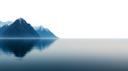 blue lake with reflection of mountains isolated on transparent background