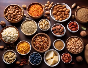 Diverse Meal Options Displayed in Bowls: Highlighting Common Allergens like Peanuts, Dairy, and Gluten