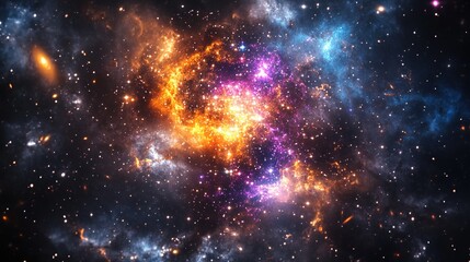 Fototapeta premium A close-up view of an irregular galaxy with chaotic star formations and vibrant colors, set against the dark void of space