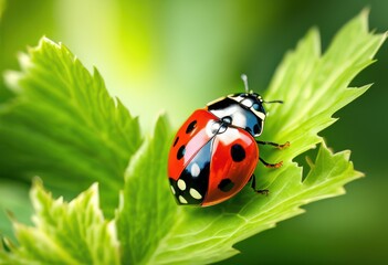 vibrant ladybug resting lush green leaves surrounded rich foliage textures, beetle, insect, greenery, garden, colorful, macro, flora, nature, wildlife