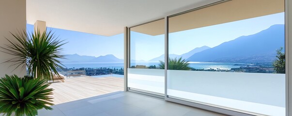 Clear glass windows with a frosted privacy panel, clear glass windows, balancing openness and privacy