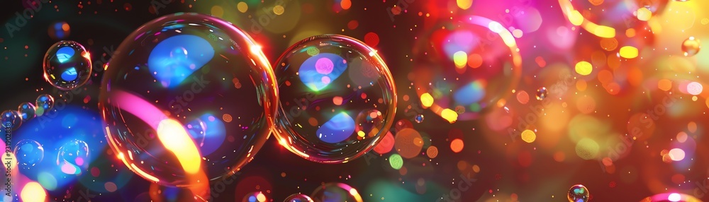 Poster abstract background with colorful bubbles and lights.