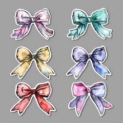 Colorful bows in watercolor for decorative and design purposes.