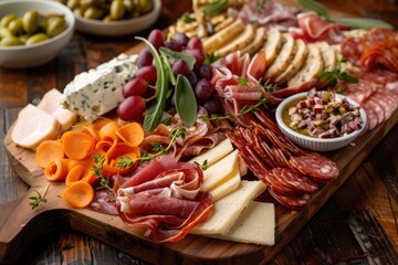 Delicious Charcuterie Board with Meats, Cheese, Olives, and Fresh Vegetables