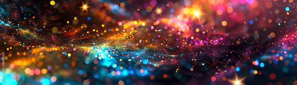 Poster abstract background with colorful nebula and twinkling lights.