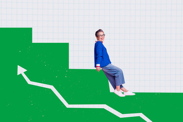 Composite trend artwork 3D image photo collage of huge arrow show way point direction aged woman...