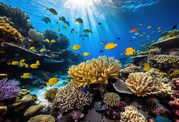 Obraz premium vivid underwater images showcasing marine life its natural habitat colorful coral aquatic plants, fish, reefs, ocean, sea, biodiversity, ecosystem, wildlife