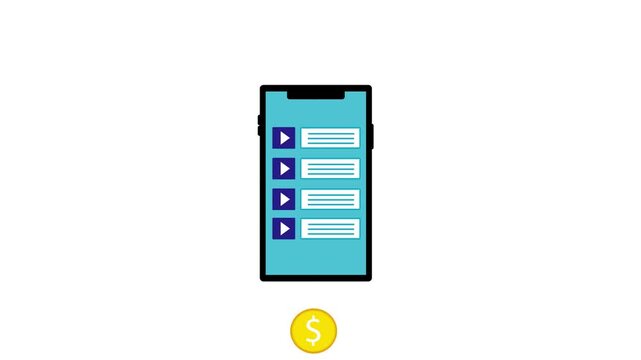 Infographic animation footage showing cellphones, monetized content, and revenue generated.
