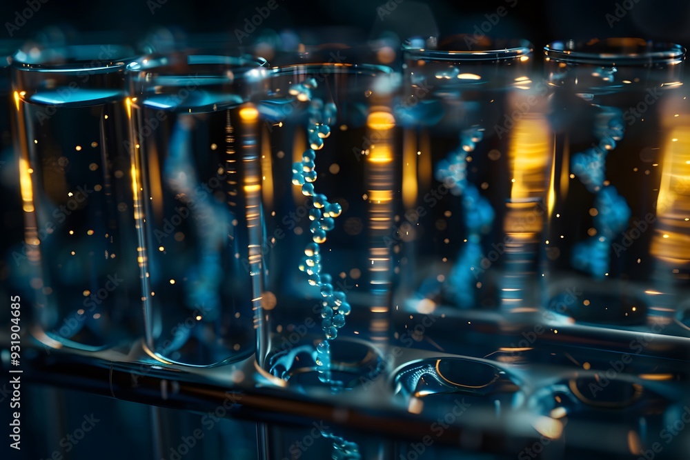 Poster captivating close-up of test tubes with bubbles and reflections in a laboratory setting