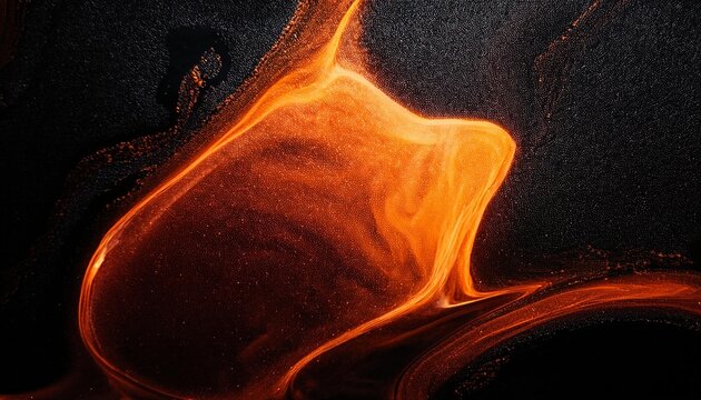 Abstract Background of black liquid waves mixed with yellow neon colors,Dark noisy grainy poster background, orange black abstract glowing shape