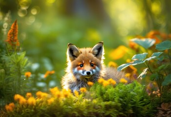 charming young animals thriving their natural habitats surrounded lush greenery vibrant ecosystems, wildlife, creatures, environment, flora, fauna, forest
