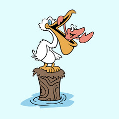 Cartoon Pelican and Lobster Mascot Vector Illustration