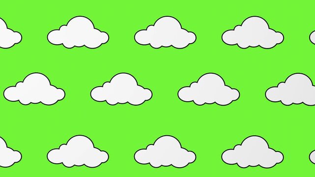 2d illustration of white moving clouds on a green screen