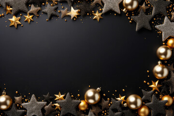 Fototapeta premium generated illustration of Abstract festive dark background with golden stars glitter.